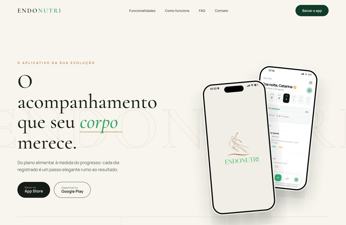 Página inicial do site endonutri.app.br, criado pela Link Software