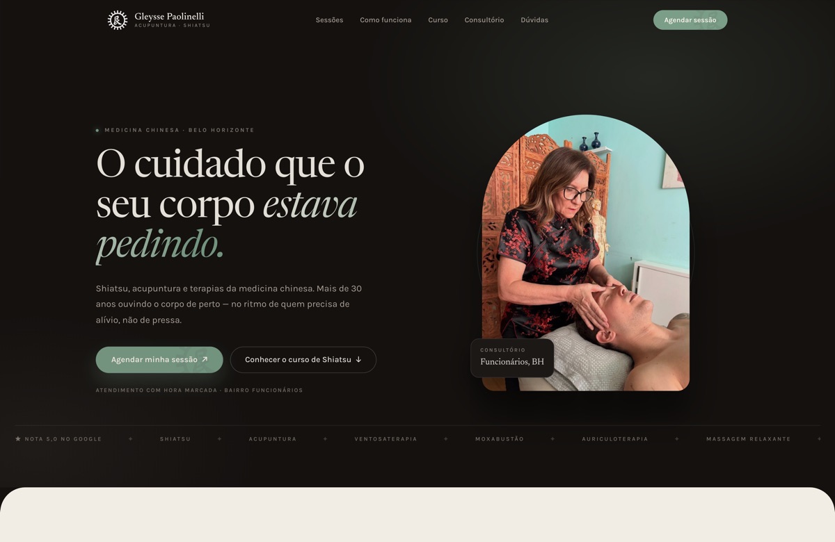 Página inicial do site gleyssepaolinelli.com.br, criado pela Link Software