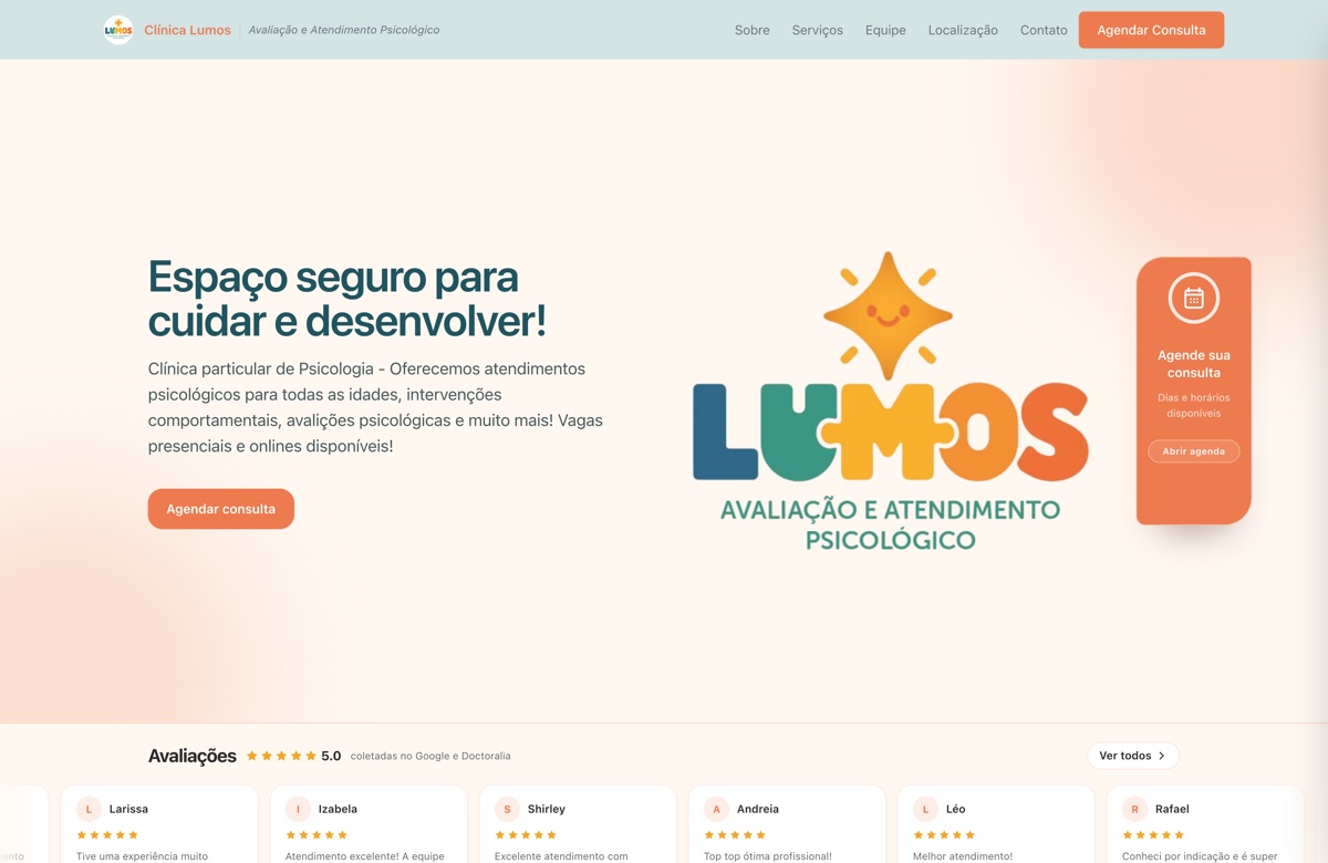 Página inicial do site lumospsicologia.com.br, criado pela Link Software