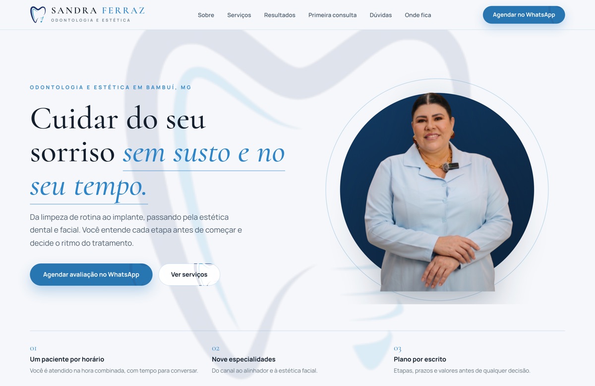Página inicial do site sandraferraz.odo.br, criado pela Link Software